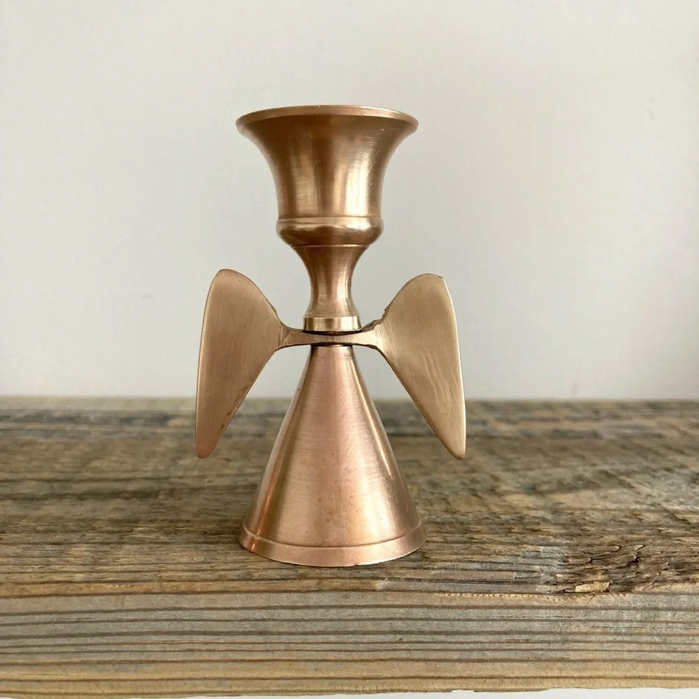 Brass delicate angel candlesticks set of 2